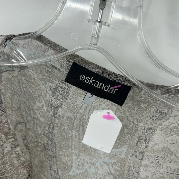 Eskander 100% Silk Sheer Organza Kimono Jacket Green Gray Paisley M/L $1000 - Picture 2 of 9